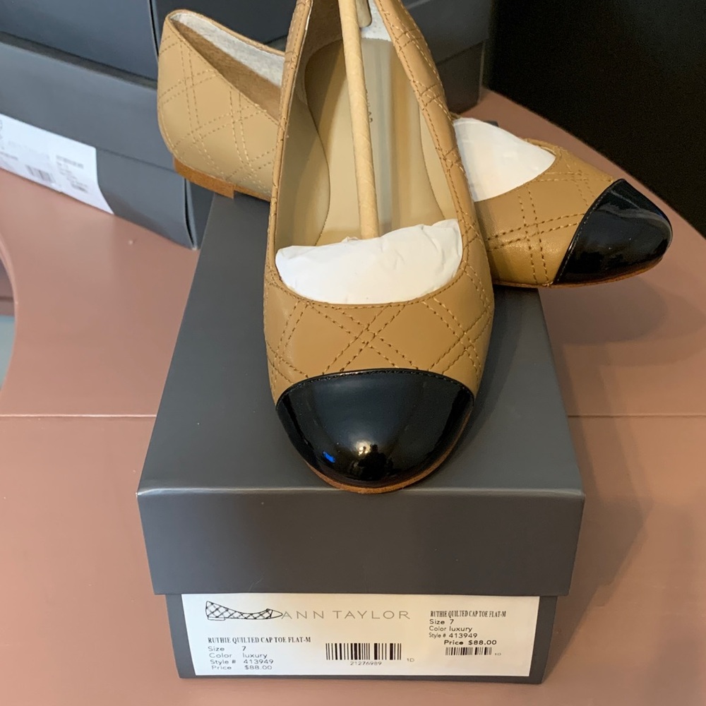 Ann Taylor Quilted Tan and Black Flats